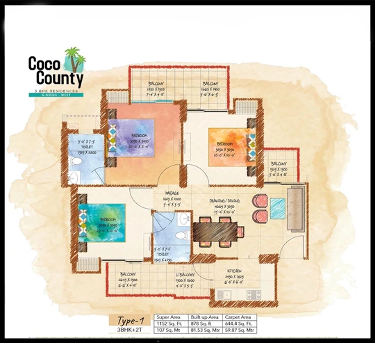 Coco County 3BHK +2T Type 2